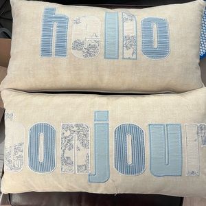 Hello/Bonjour throw pillows- (includes both pillows)
